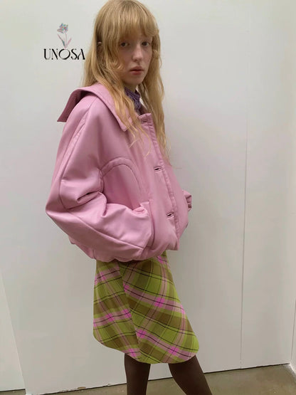 UNOSA. Original Design Pink Leather Jacket