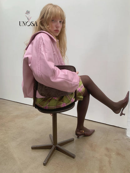 UNOSA. Original Design Pink Leather Jacket