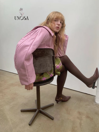 UNOSA. Original Design Pink Leather Jacket