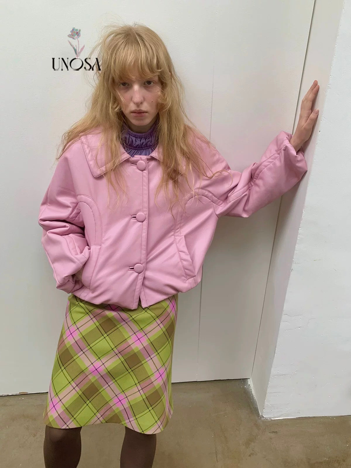 UNOSA. Original Design Pink Leather Jacket