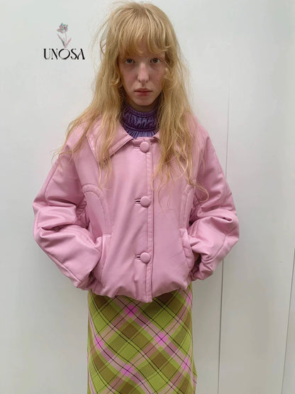 UNOSA. Original Design Pink Leather Jacket