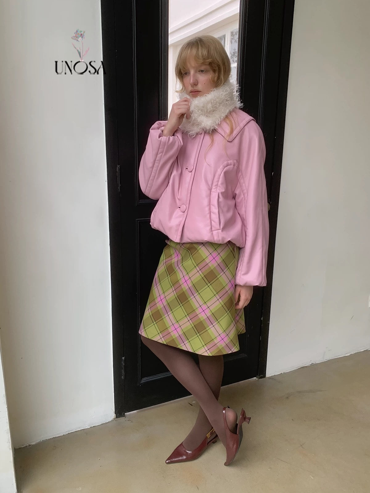 UNOSA. Original Design Pink Leather Jacket