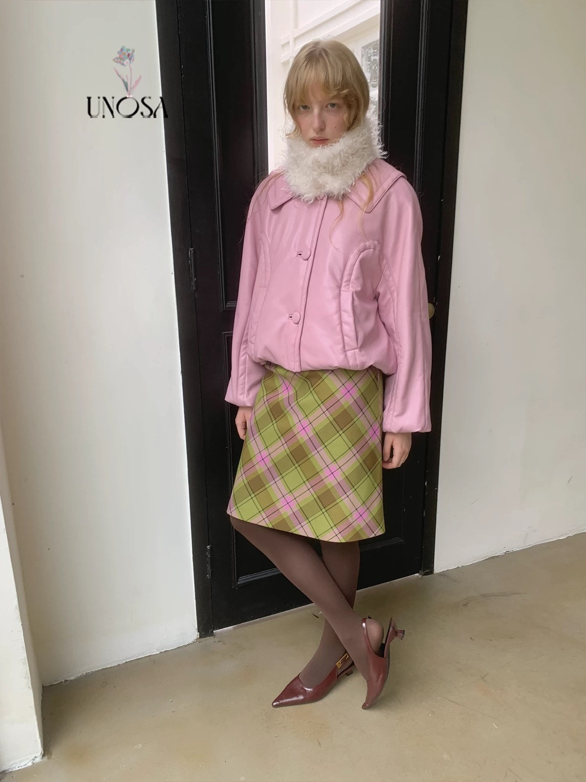 UNOSA. Original Design Pink Leather Jacket