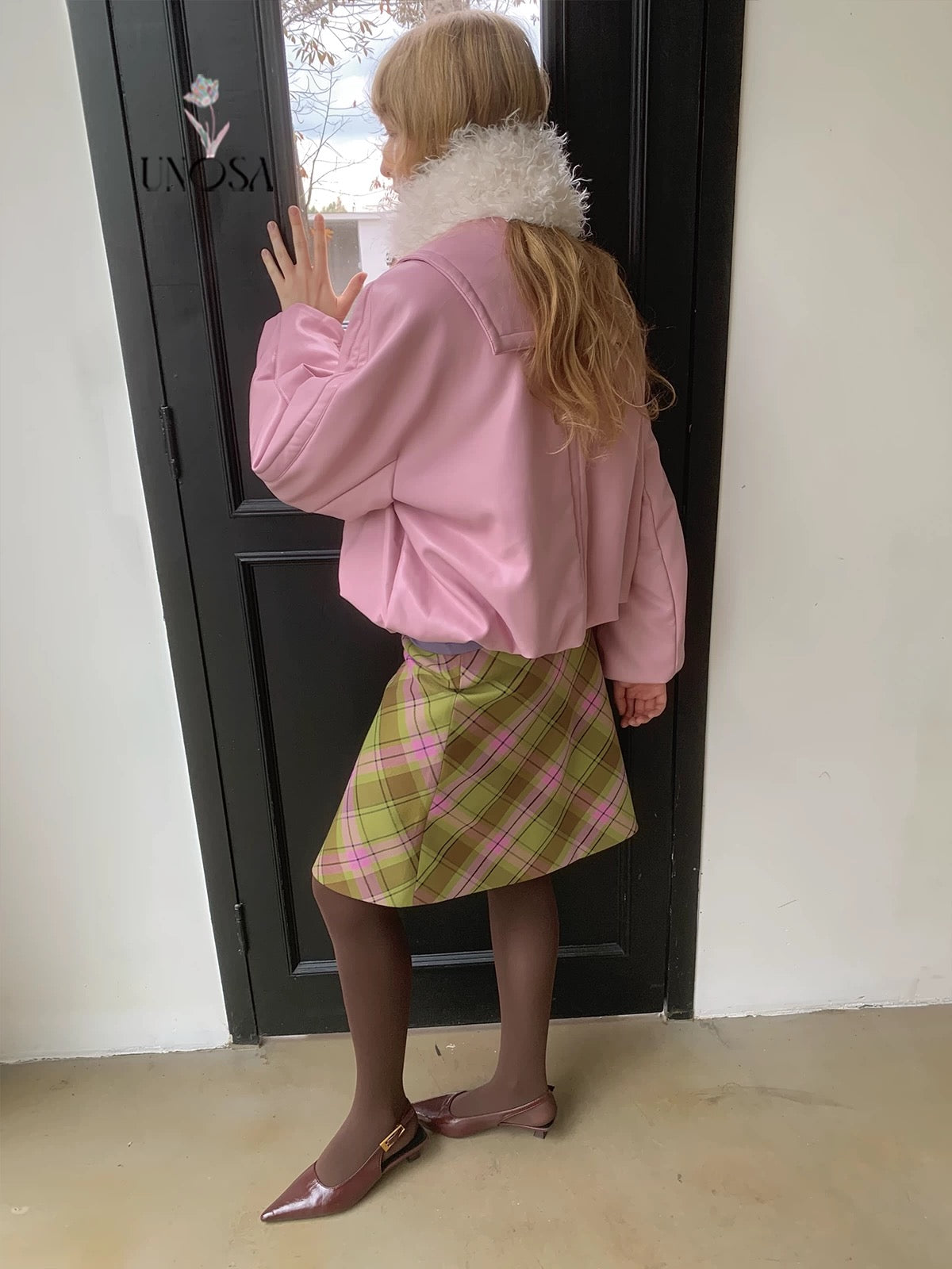 UNOSA. Original Design Pink Leather Jacket