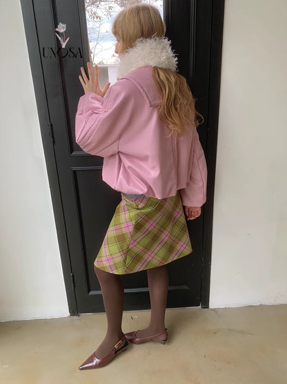 UNOSA. Original Design Pink Leather Jacket