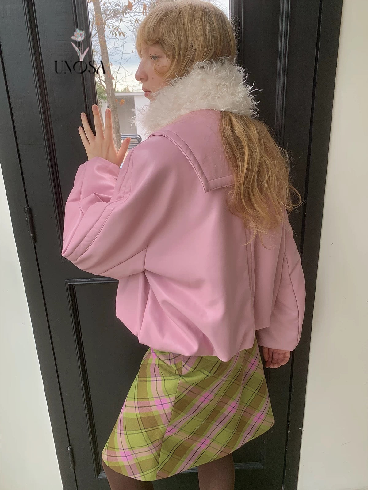 UNOSA. Original Design Pink Leather Jacket