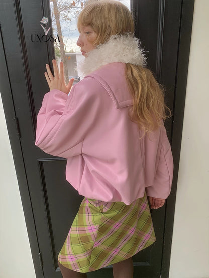 UNOSA. Original Design Pink Leather Jacket