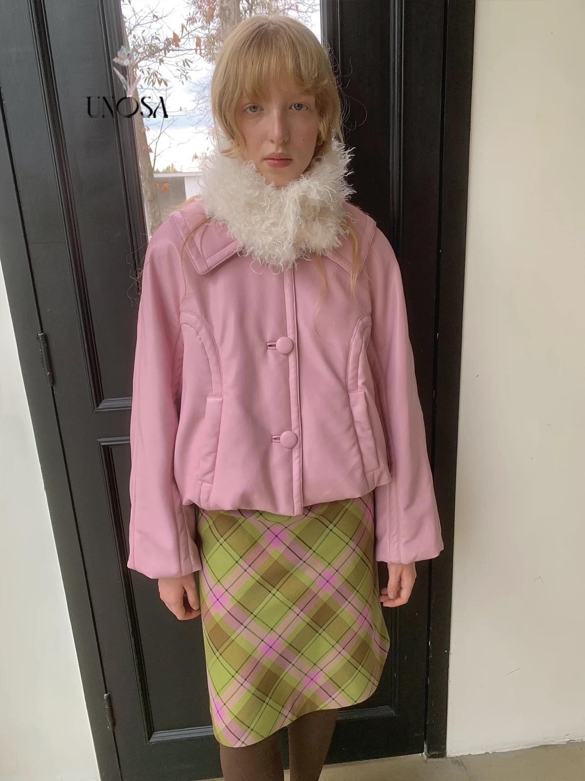 UNOSA. Original Design Pink Leather Jacket