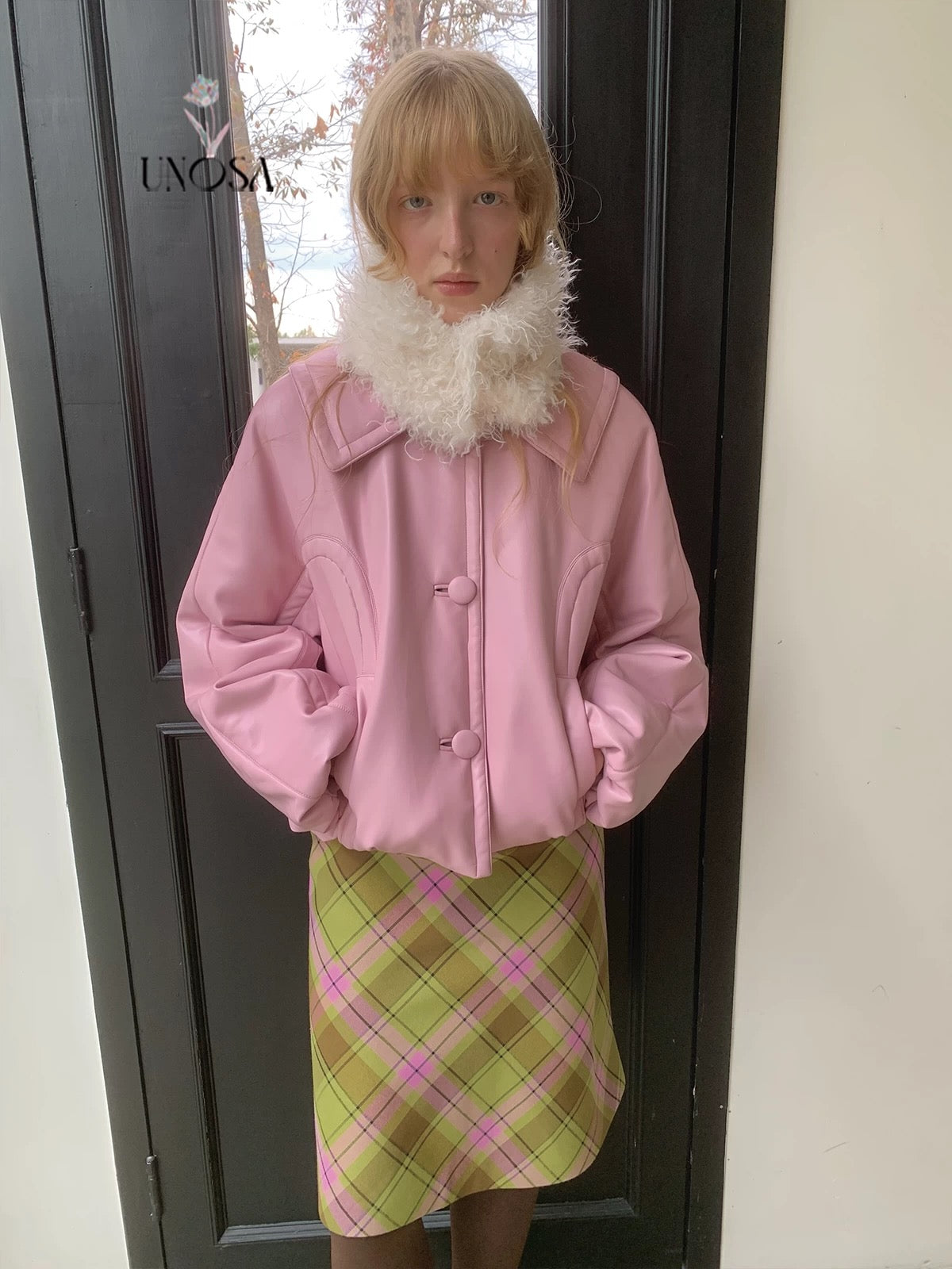 UNOSA. Original Design Pink Leather Jacket