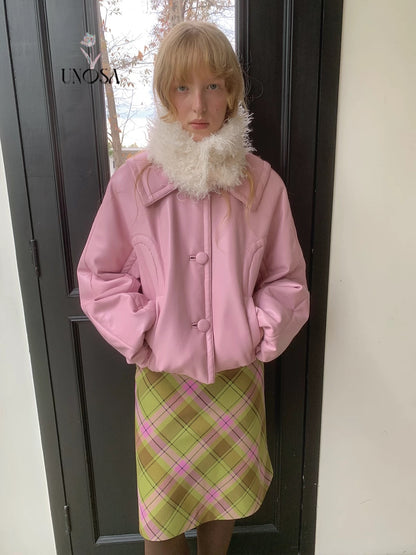 UNOSA. Original Design Pink Leather Jacket