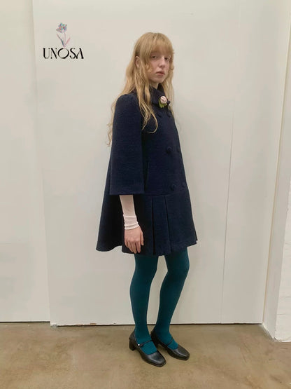 UNOSA. Original Design Navy Pleat Wool Coat