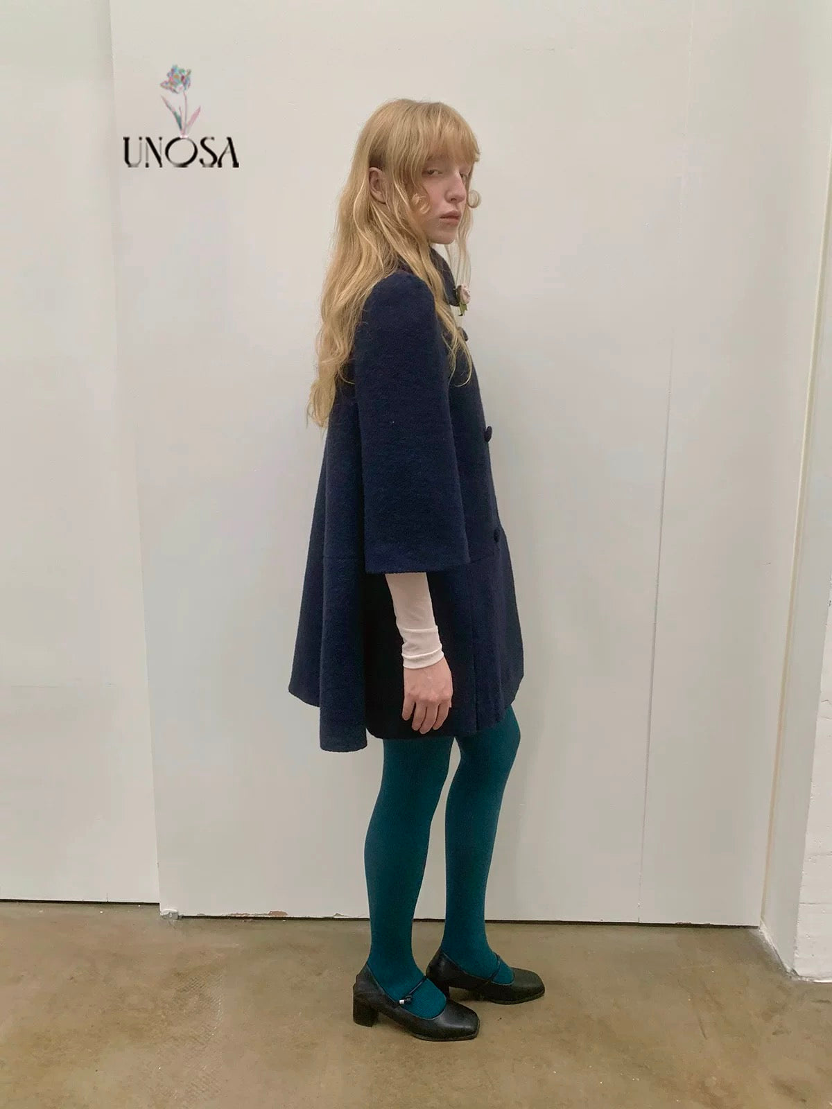 UNOSA. Original Design Navy Pleat Wool Coat
