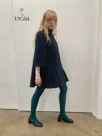 UNOSA. Original Design Navy Pleat Wool Coat