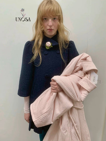 UNOSA. Original Design Navy Pleat Wool Coat