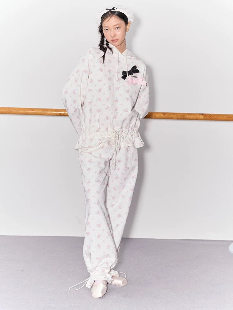 PER PEARL. Original Design Ballet Shoes Print Hoodie & Sweatpants Set
