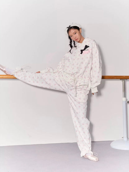 PER PEARL. Original Design Ballet Shoes Print Hoodie & Sweatpants Set