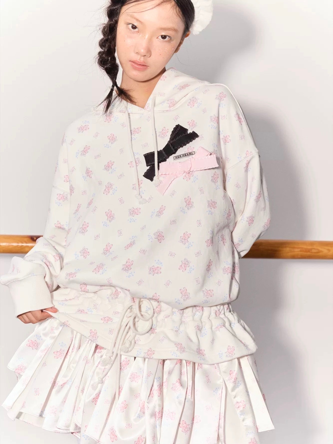 PER PEARL. Original Design Ballet Shoes Print Hoodie & Sweatpants Set
