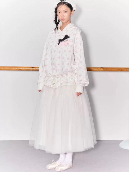 PER PEARL. Original Design Ballet Shoes Print Hoodie & Sweatpants Set