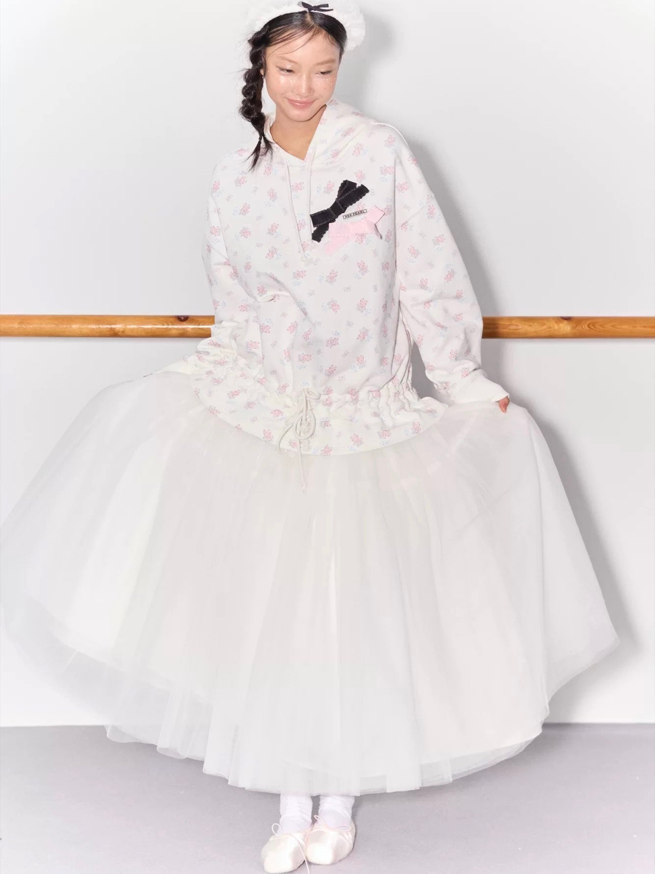 PER PEARL. Original Design Ballet Shoes Print Hoodie & Sweatpants Set