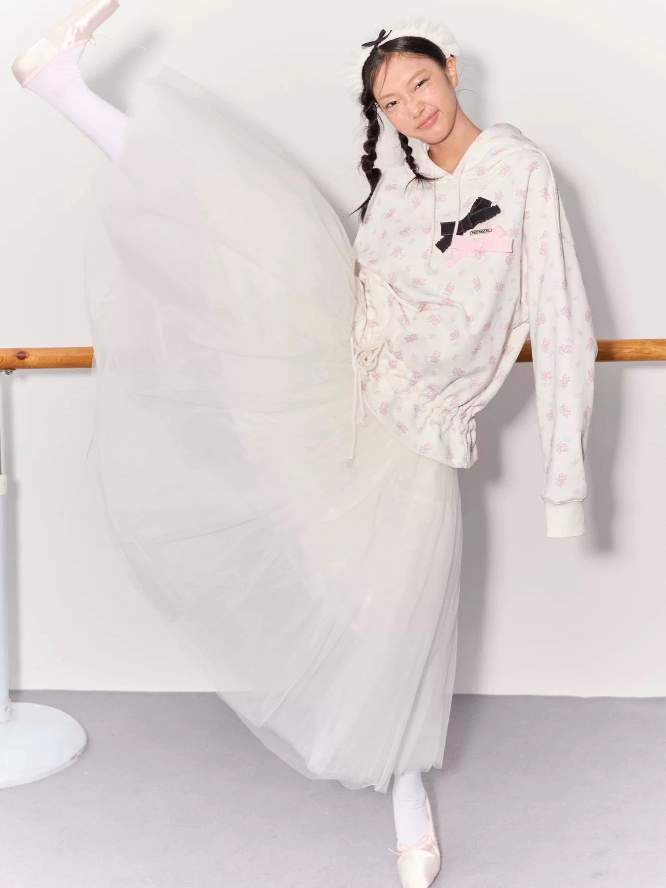 PER PEARL. Original Design Ballet Shoes Print Hoodie & Sweatpants Set