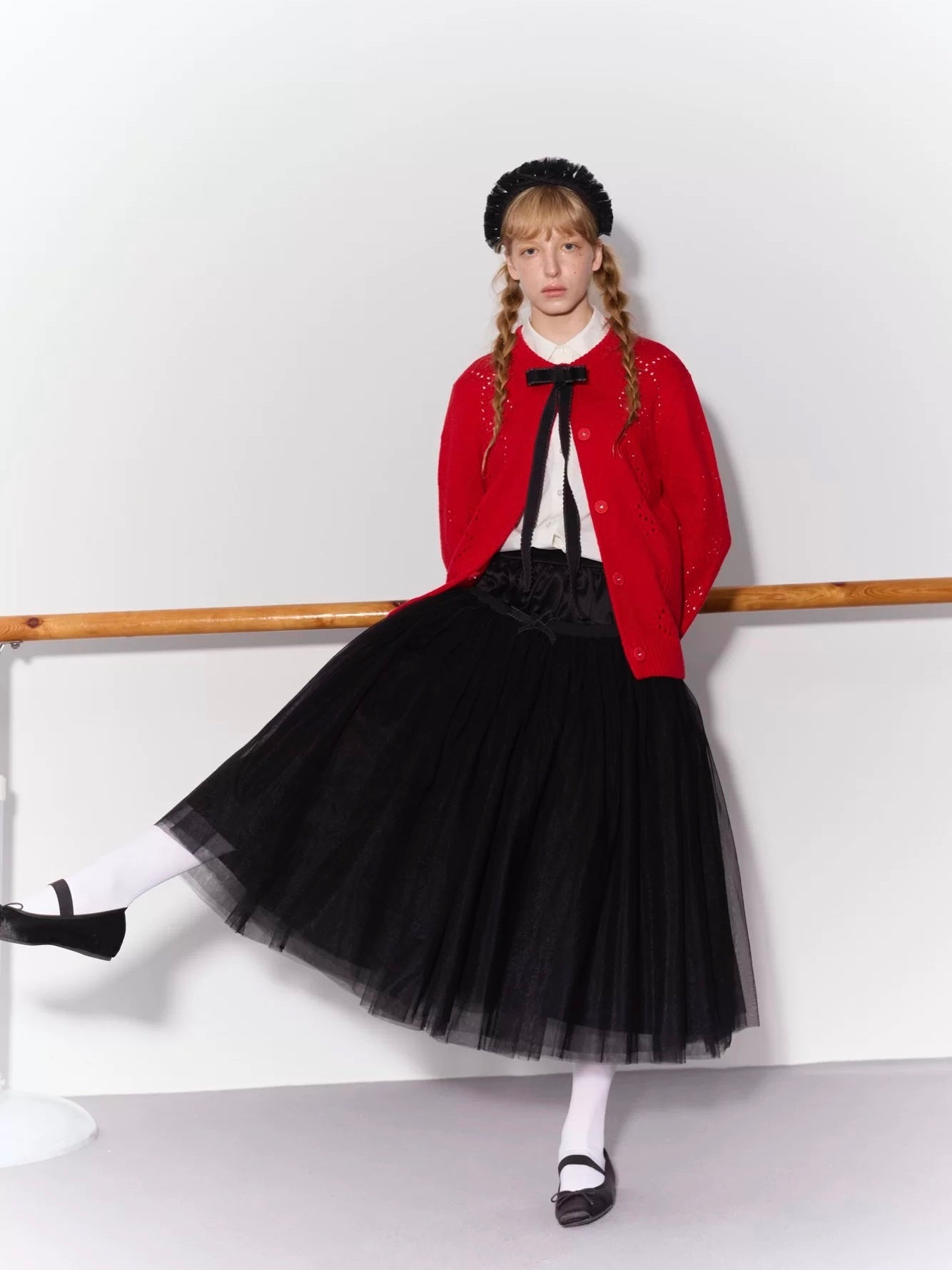 PER PEARL. Original Design Heart Cutout Bow Knit Cardigan