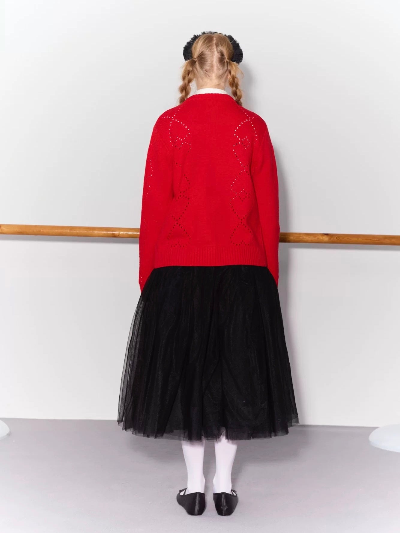 PER PEARL. Original Design Heart Cutout Bow Knit Cardigan