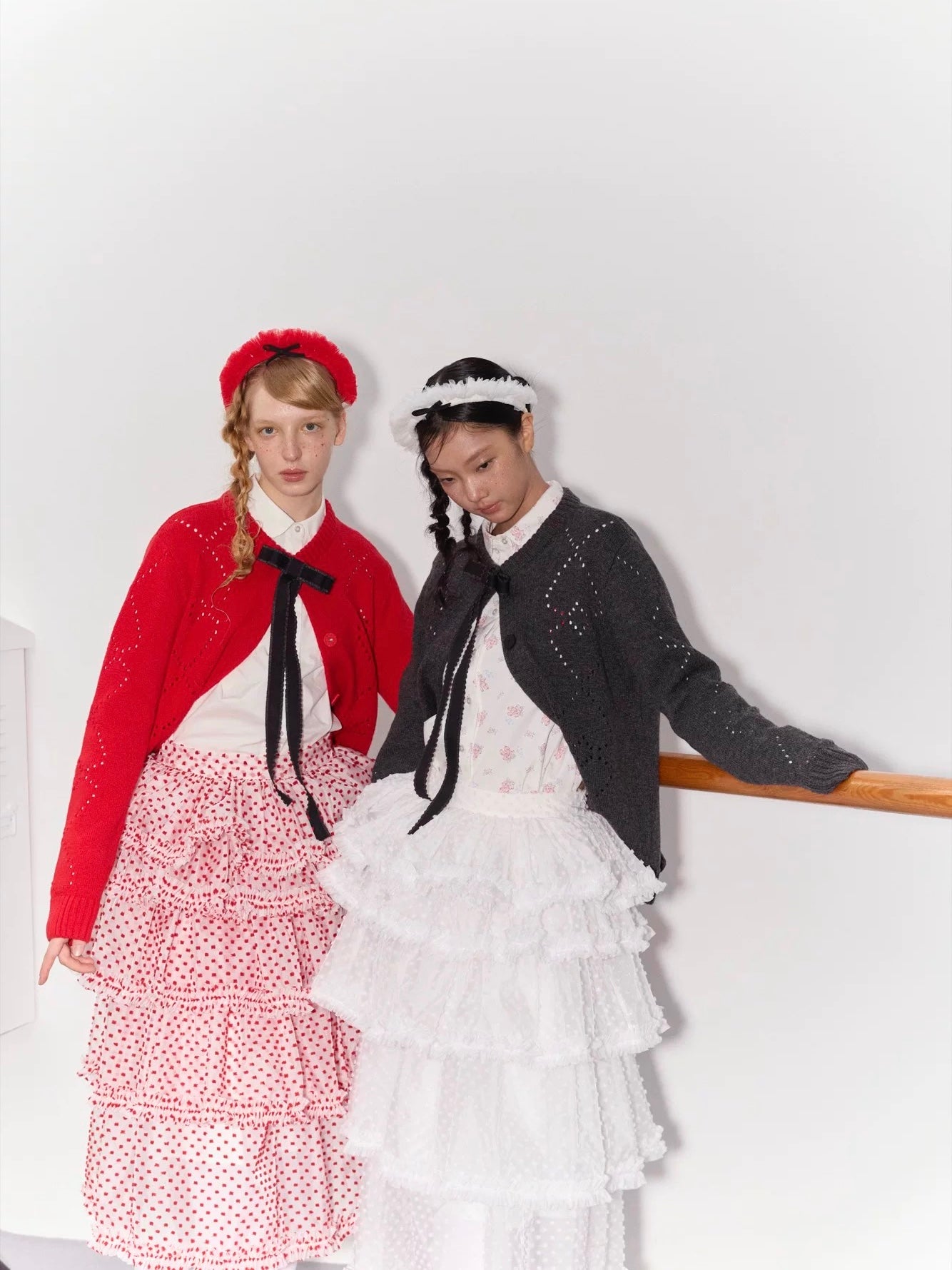 PER PEARL. Original Design Heart Cutout Bow Knit Cardigan