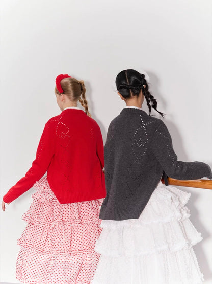 PER PEARL. Original Design Heart Cutout Bow Knit Cardigan