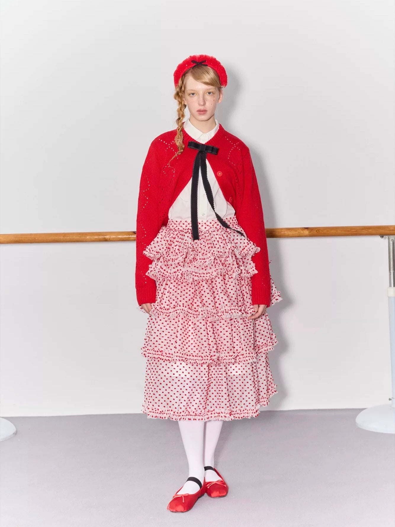 PER PEARL. Original Design Heart Cutout Bow Knit Cardigan