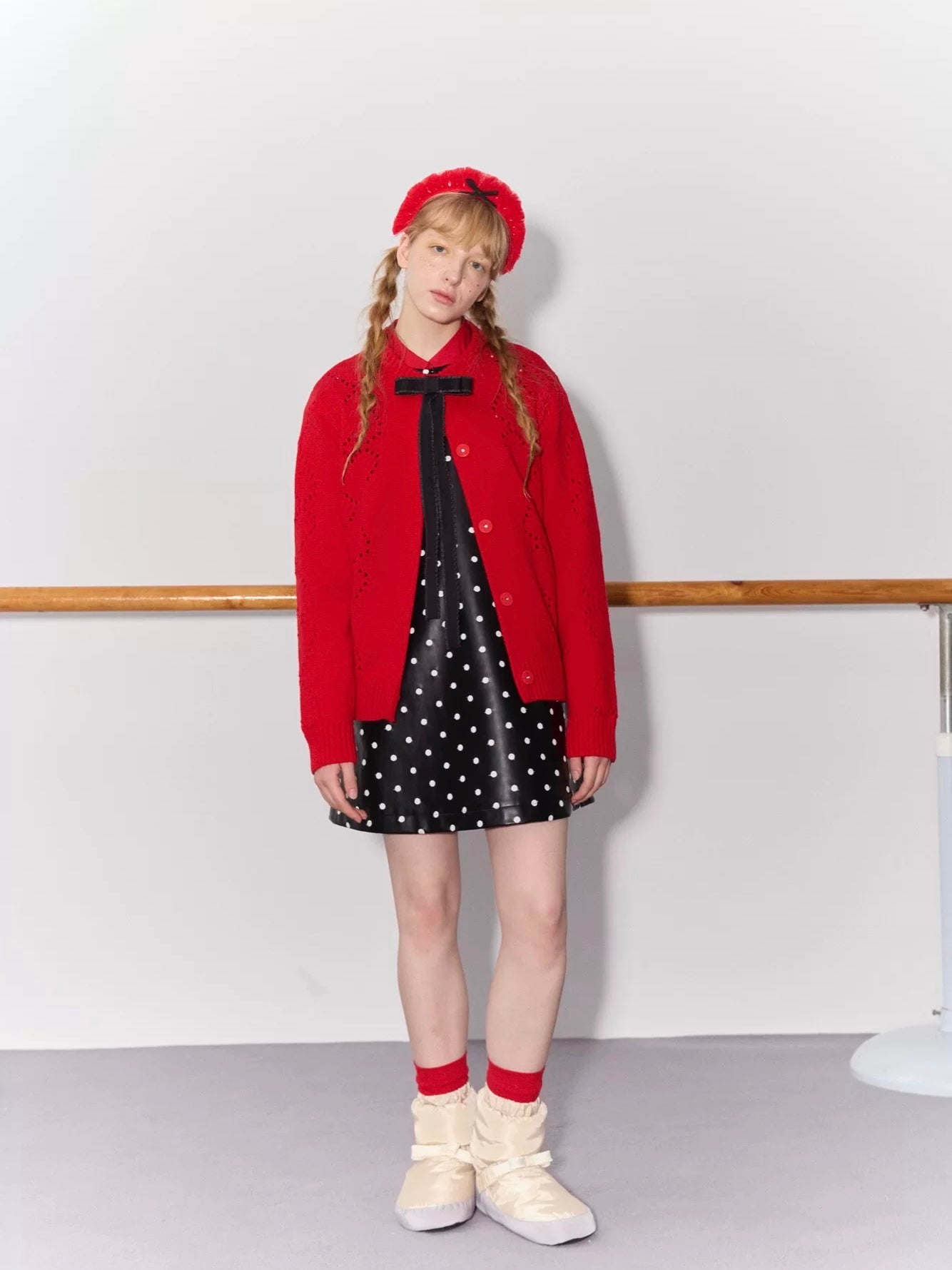 PER PEARL. Original Design Heart Cutout Bow Knit Cardigan