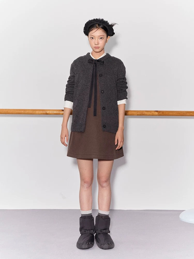 PER PEARL. Original Design Heart Cutout Bow Knit Cardigan