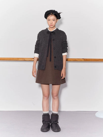 PER PEARL. Original Design Heart Cutout Bow Knit Cardigan