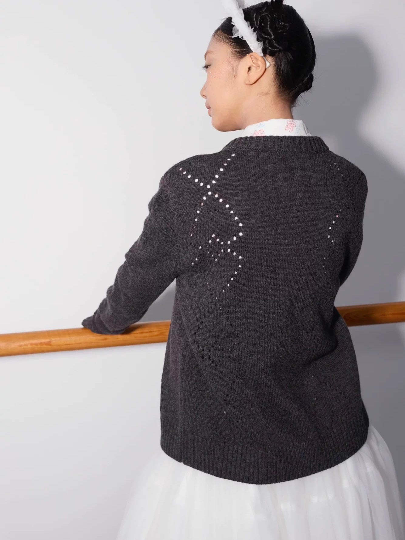 PER PEARL. Original Design Heart Cutout Bow Knit Cardigan