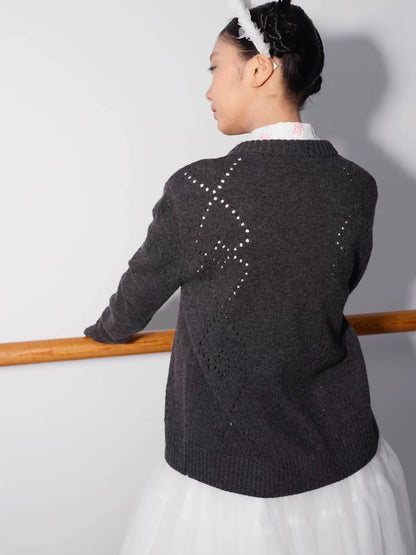 PER PEARL. Original Design Heart Cutout Bow Knit Cardigan