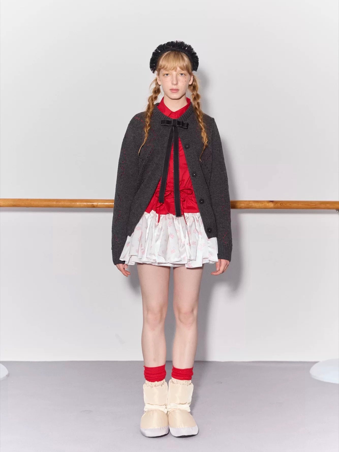 PER PEARL. Original Design Heart Cutout Bow Knit Cardigan