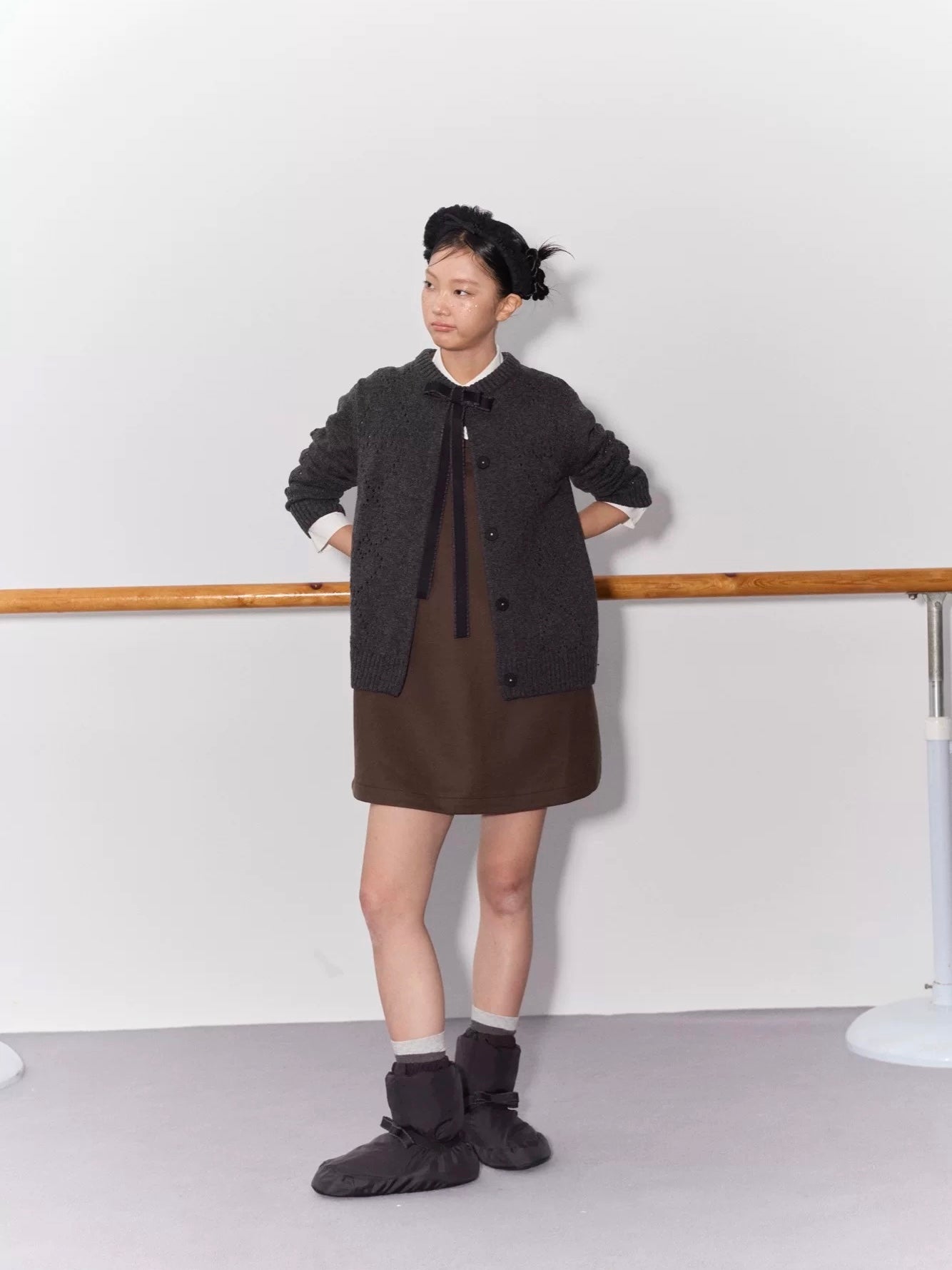 PER PEARL. Original Design Heart Cutout Bow Knit Cardigan