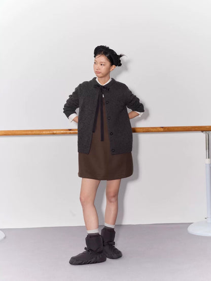 PER PEARL. Original Design Heart Cutout Bow Knit Cardigan