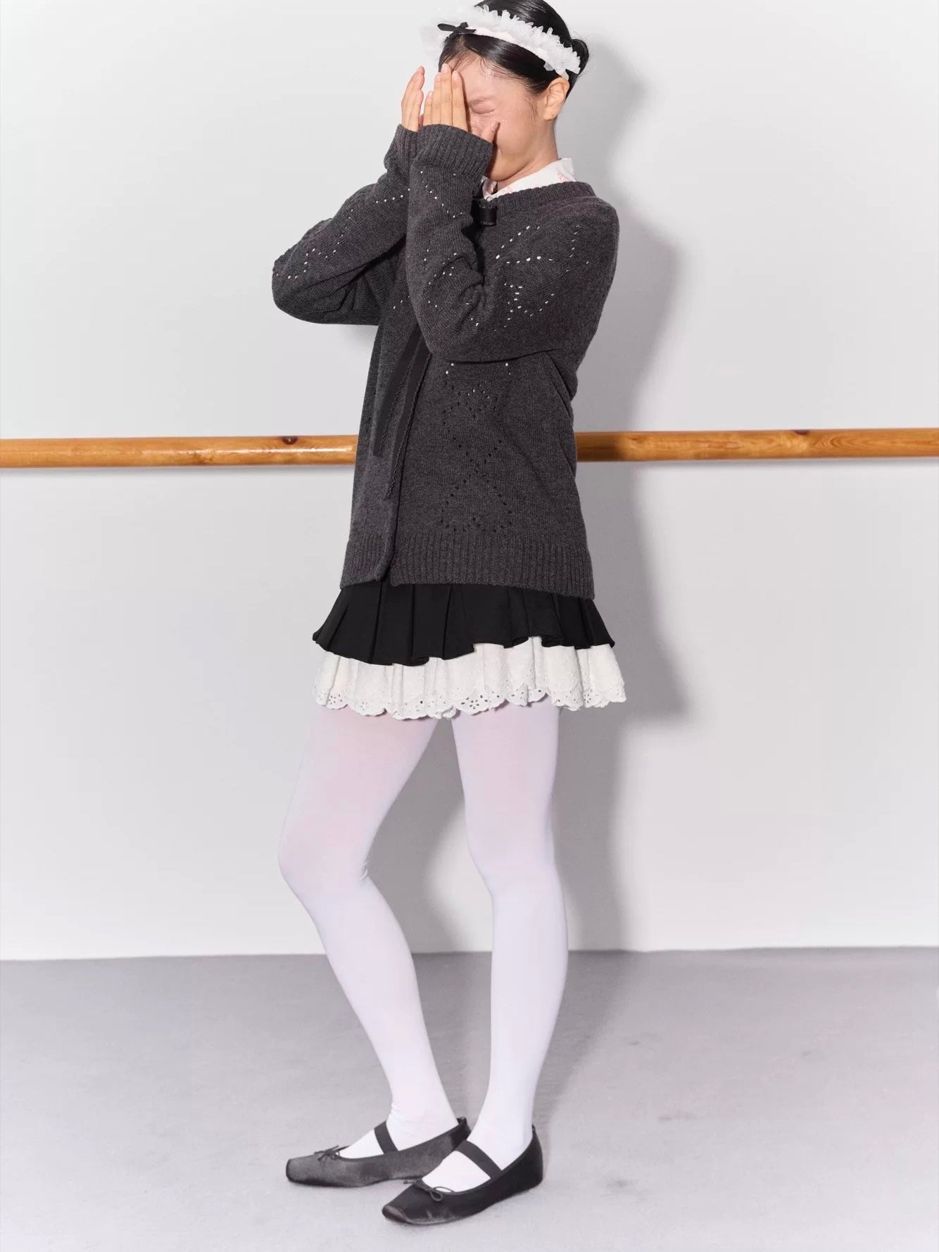 PER PEARL. Original Design Heart Cutout Bow Knit Cardigan