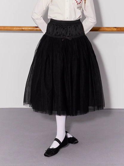 PER PEARL. Original Design Gathered Multi-Layer Tulle Midi Skirt