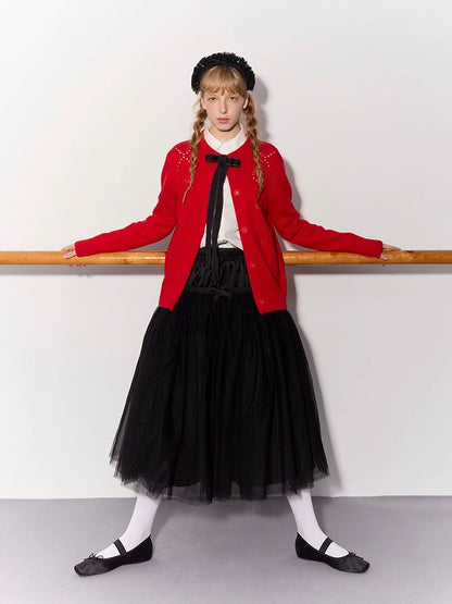 PER PEARL. Original Design Gathered Multi-Layer Tulle Midi Skirt