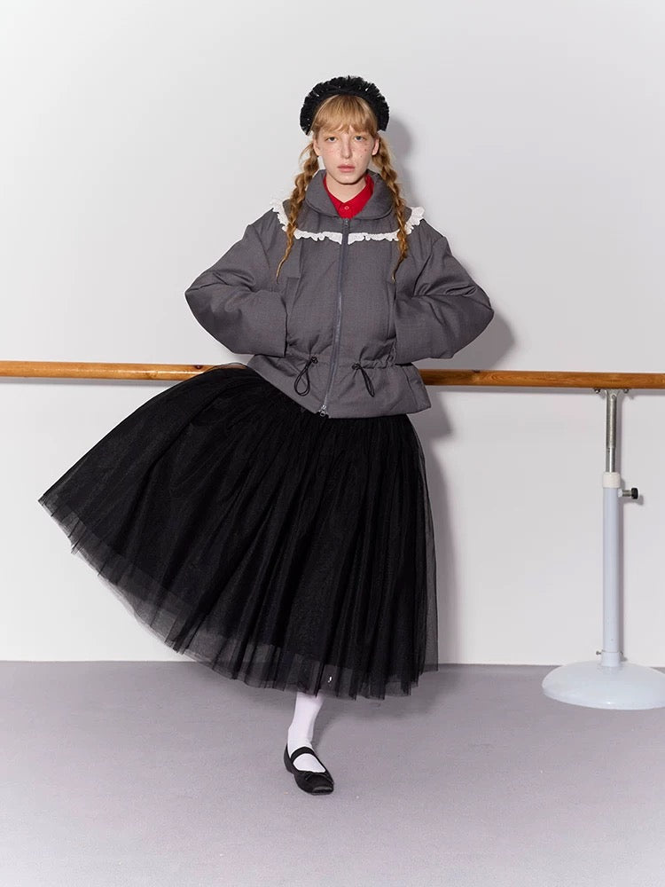 PER PEARL. Original Design Gathered Multi-Layer Tulle Midi Skirt