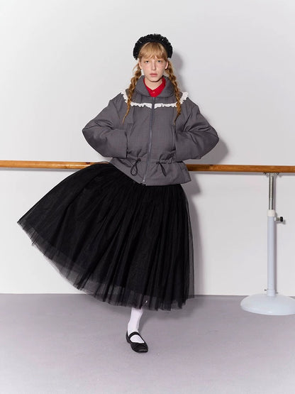 PER PEARL. Original Design Gathered Multi-Layer Tulle Midi Skirt