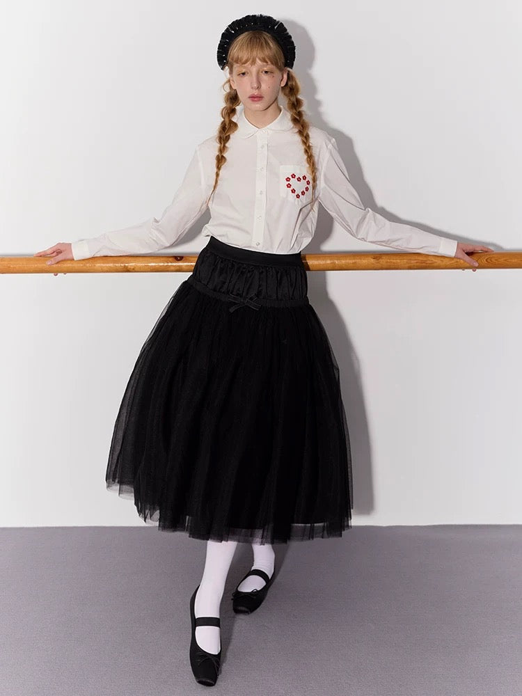 PER PEARL. Original Design Gathered Multi-Layer Tulle Midi Skirt