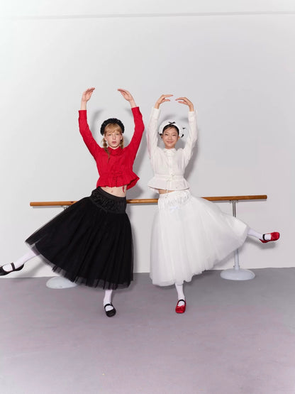 PER PEARL. Original Design Gathered Multi-Layer Tulle Midi Skirt