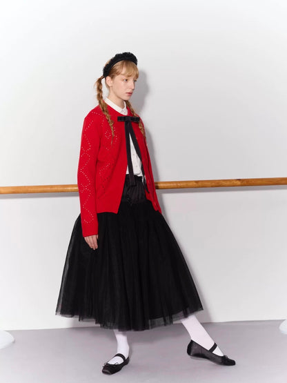 PER PEARL. Original Design Gathered Multi-Layer Tulle Midi Skirt