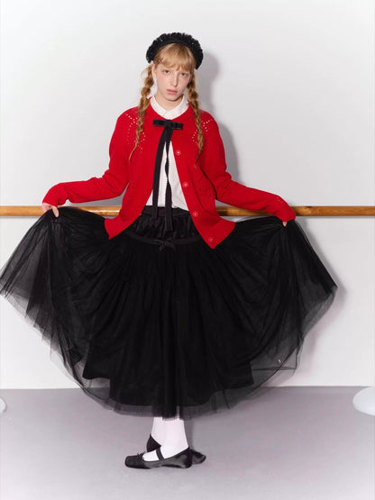 PER PEARL. Original Design Gathered Multi-Layer Tulle Midi Skirt