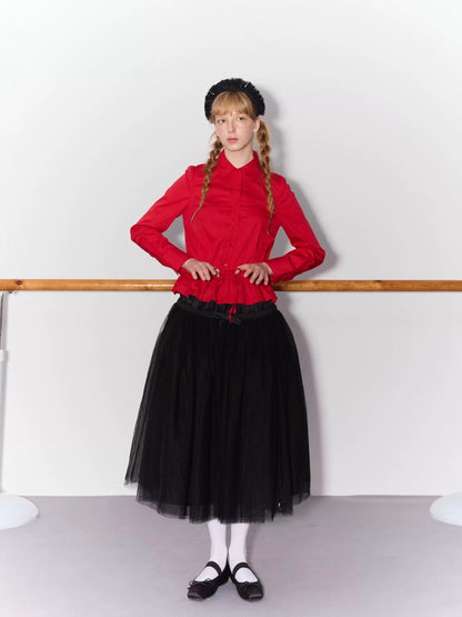 PER PEARL. Original Design Gathered Multi-Layer Tulle Midi Skirt