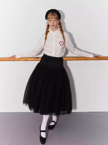 PER PEARL. Original Design Gathered Multi-Layer Tulle Midi Skirt