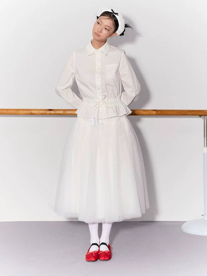 PER PEARL. Original Design Gathered Multi-Layer Tulle Midi Skirt