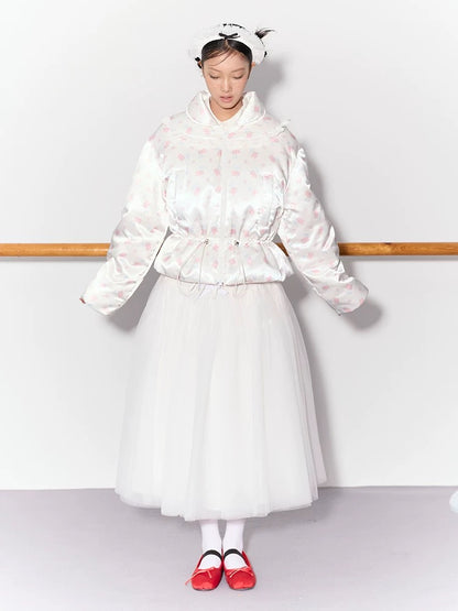 PER PEARL. Original Design Gathered Multi-Layer Tulle Midi Skirt